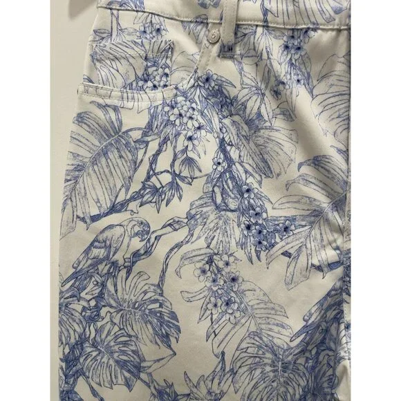 ELIE TAHARI Skinny Ankle Womens Pants White Blue Tropical Floral Bird Havana 10 - Picture 4 of 11